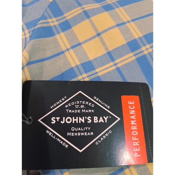 NWT St. John Bay SS Button Down Shirt Yellow and Blue Plaid Stretch Size 2XL - Picture 7 of 7